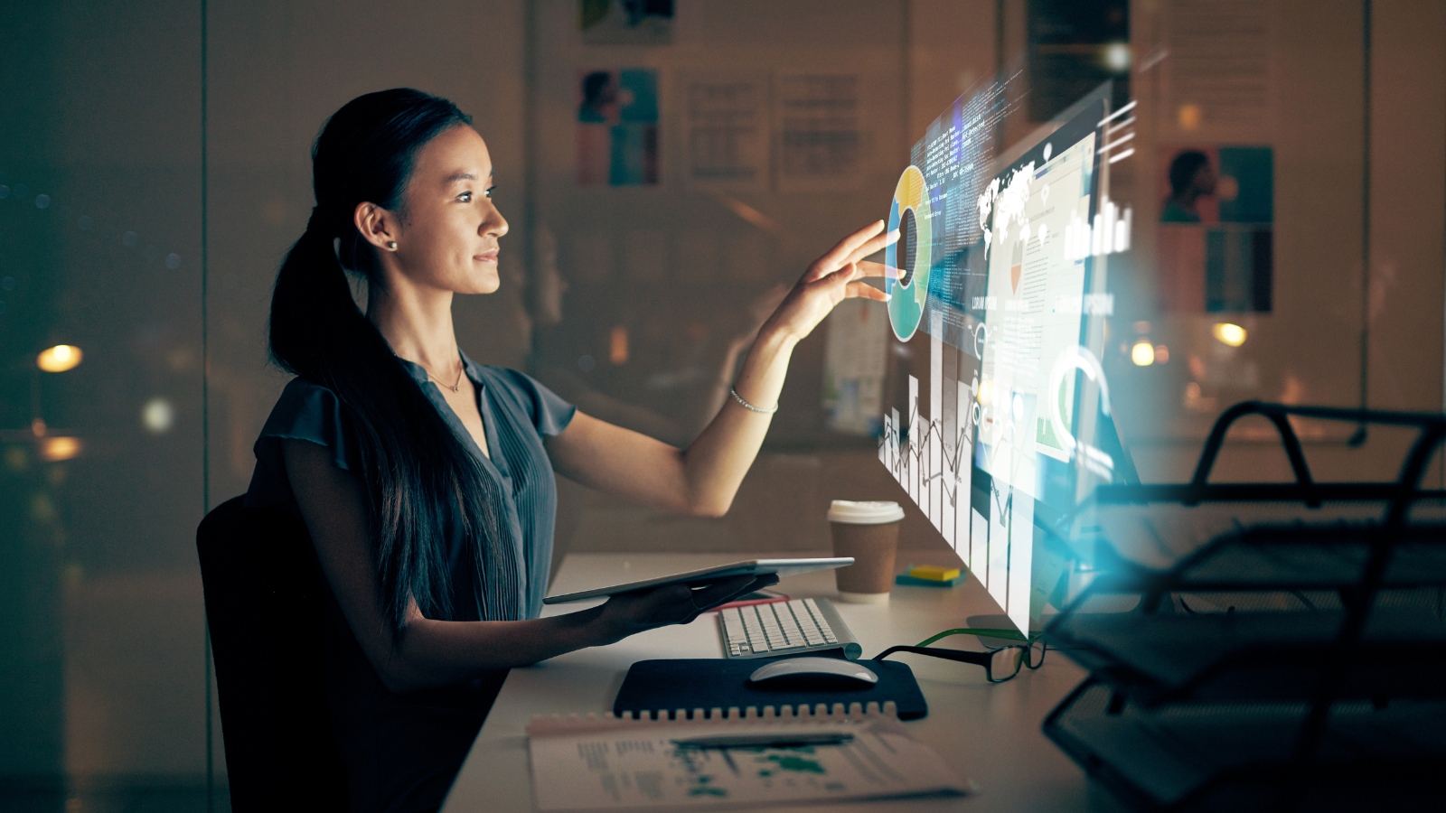 person using computer to analyze data