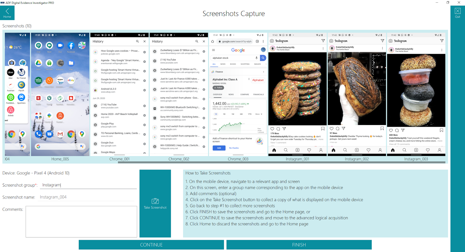 Taking Screenshots of a Mobile Device